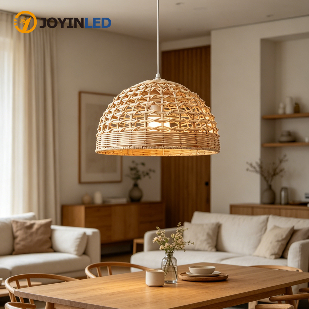 Wicker Pendant Shade - โคมไฟระย้าสไตล์ญี่ปุ่น JOYINLED โคมไฟหวายทรงกลม โคมไฟห้อยเพดาน โคมไฟโบโฮ โคมไฟทอ