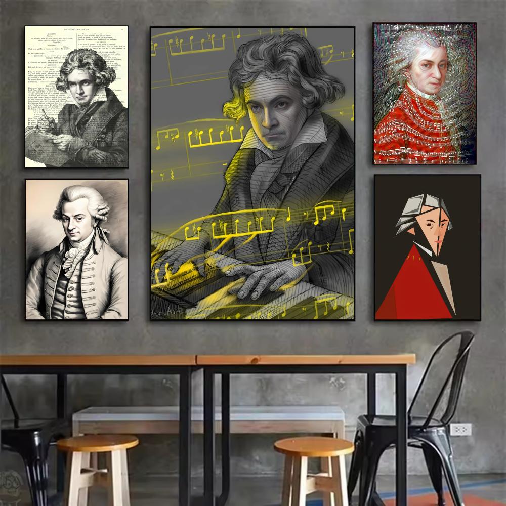 Interior Design With Wallpaper - โปสเตอร์เพลงคลาสสิกเอ็ม-โมซาร์ทสติ๊กเกอร์ติดผนังแบบมินิมอลที่ใช้งานง่ายพร้อมดีไซน์ที่สวยงามเพื่อการตกแต่งภายในบ้านอย่างมีสไตล์