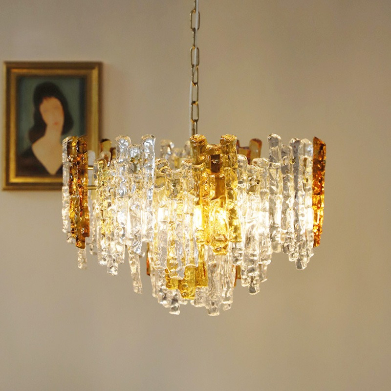 Interior Design Remote - การออกแบบสไตล์มินิมอลแบบอิตาลี ห้องนั่งเล่น/ห้องรับประทานอาหาร โคมไฟแขวนแก้ว ตกแต่งภายในห้อง โคมไฟระย้า LED