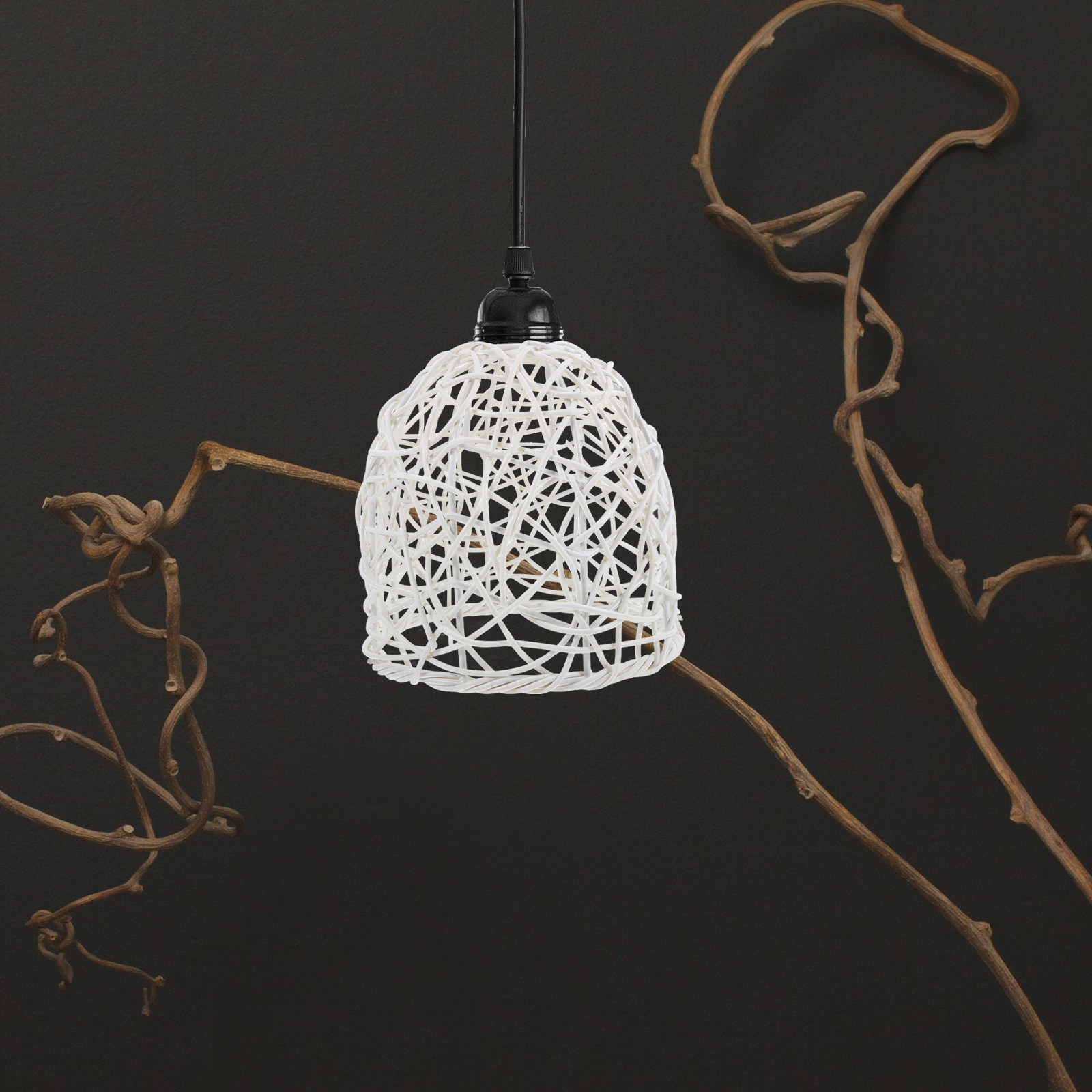 Wicker Pendant Shade - โคมไฟหวาย E27 โคมไฟแขวนสไตล์ชนบท โคมไฟเพดานหวายสีน้ำตาลอ่อนสำหรับห้องนอนและห้องนั่งเล่น