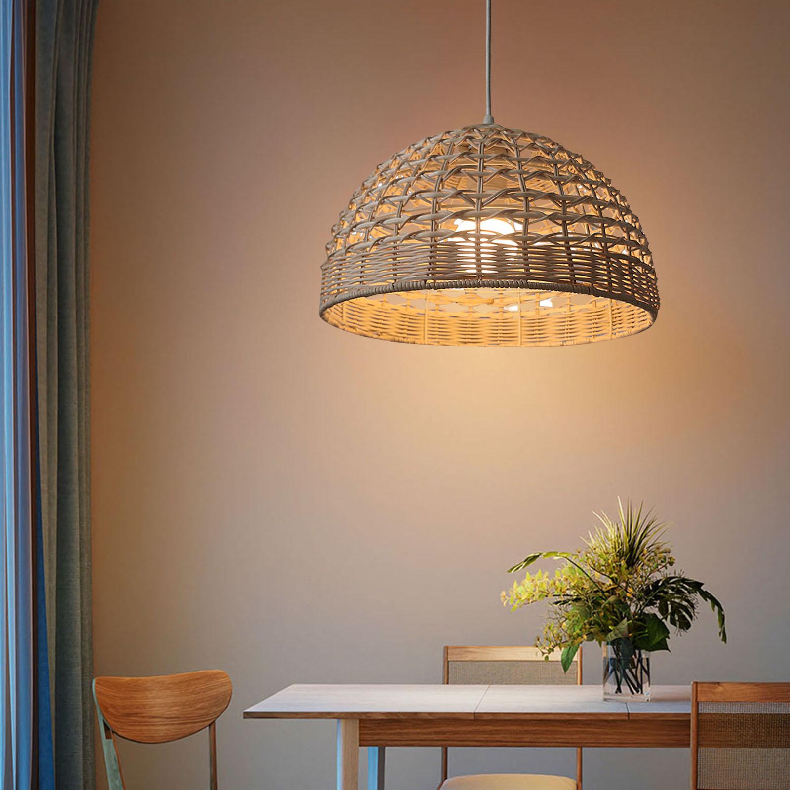 Wicker Pendant Shade - โคมไฟหวายทรงกลม ฝาครอบโคมไฟแบบแขวน โคมไฟสไตล์โบโฮ สำหรับร้านอาหาร คาเฟ่ โรงแรม