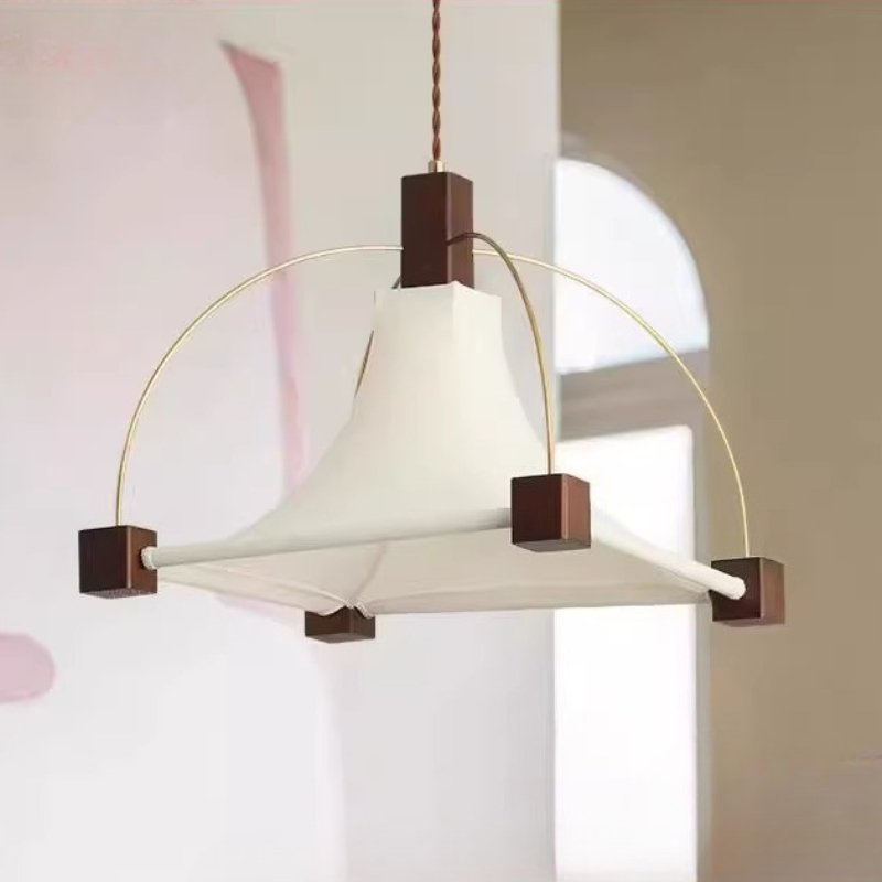 Interior Design Remote - โคมไฟเพดานทรงสี่เหลี่ยมผืนผ้า ดีไซน์หรูหรา สำหรับร้านอาหาร ทำจากผ้าและไม้ สร้างบรรยากาศอบอุ่น เหมาะสำหรับห้องครัว