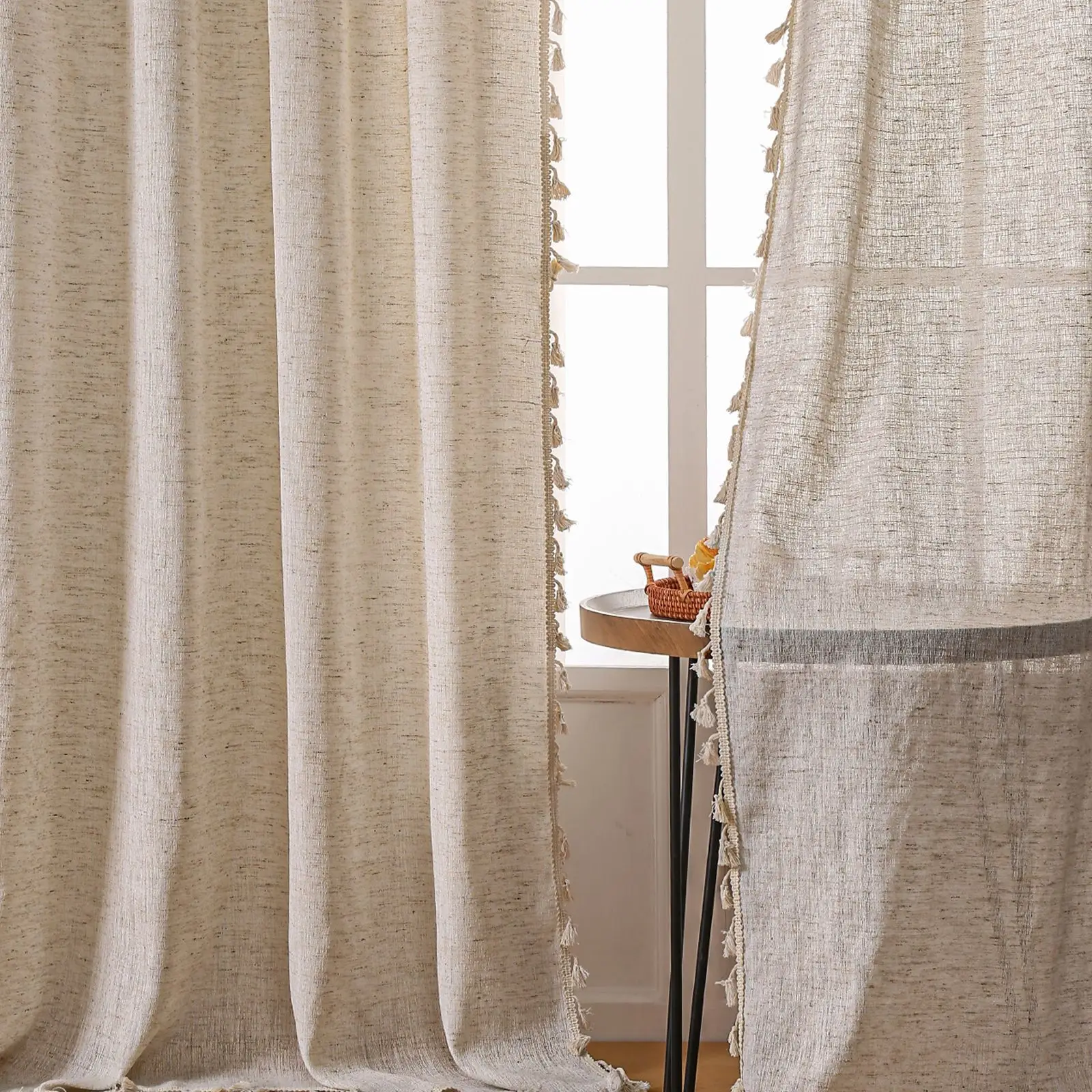 Linen Curtain Eyelet - Boho ผ้าลินินกึ่งม่านบังแดด 1 แผง Rod Pocket