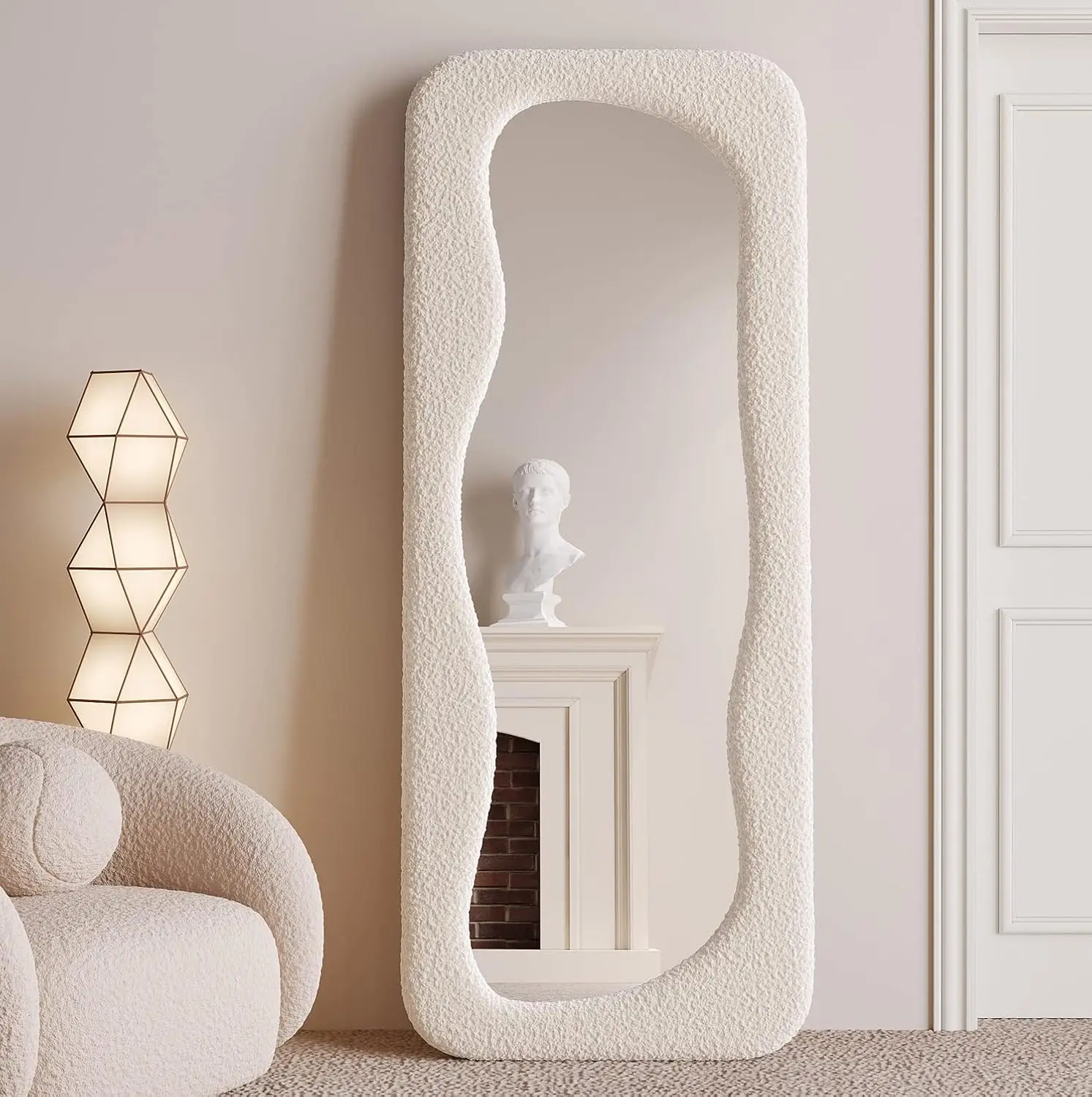 Arch Mirror Leaning - กระจกเต็มตัว 63x24 นิ้ว, กระจกทรงหยักแบบไม่สม่ำเสมอ, กระจกตั้งพื้นทรงโค้งคลื่น, กระจกติดผนังแบบตั้งพื้น