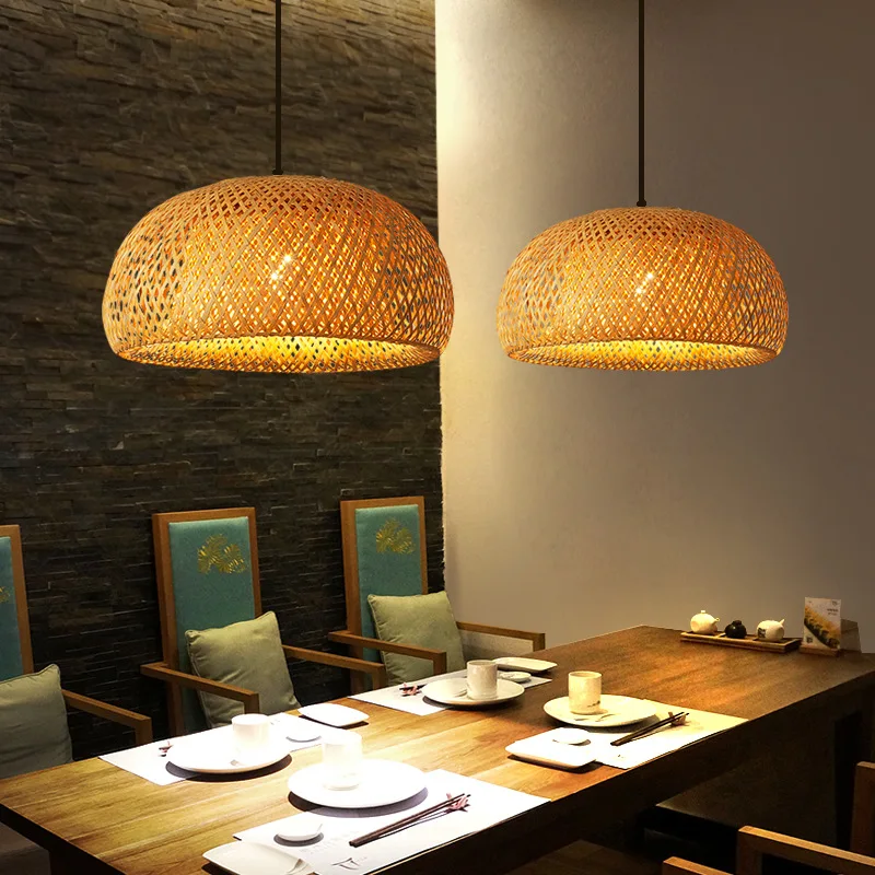 Wicker Pendant Shade - โคมไฟไม้ไผ่ 26 ซม.จี้โคมไฟหวายธรรมชาติหวาย E27 โคมไฟระย้า LED