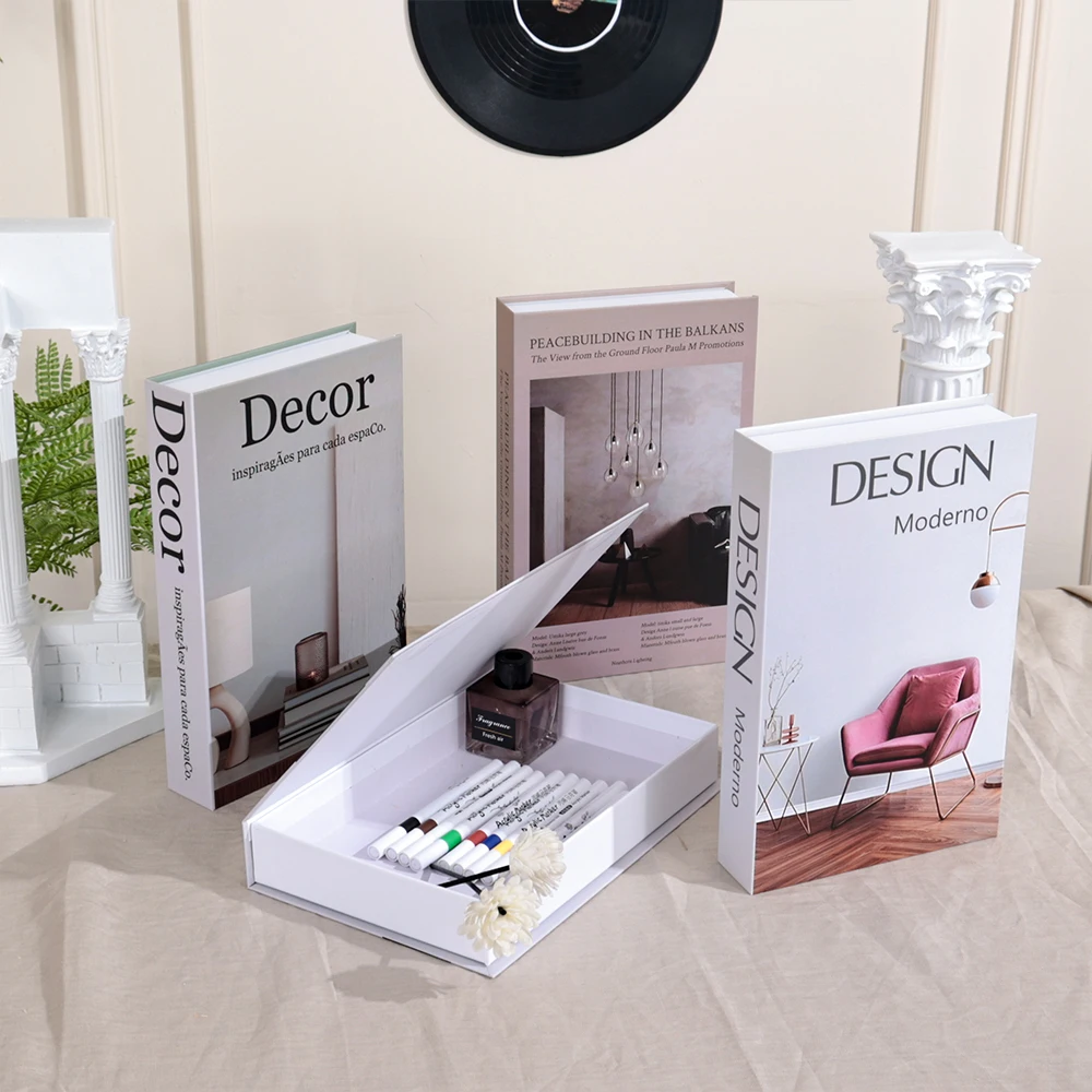 Interior Design Luxury Living Room - Minimalism ปลอมหนังสือตกแต่งห้องนั่งเล่นหรูหราออกแบบเครื่องประดับกาแฟตารางรายการภายในหนังสือโมเดิร์นกล่องตกแต่งบ้าน