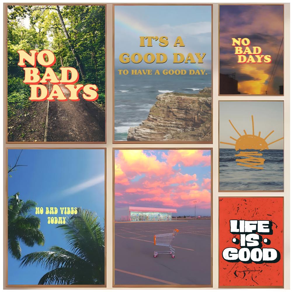 Interior Design With Wallpaper - สโลแกนชีวิต N-No Bad Days โปสเตอร์ ดีไซน์ตกแต่งภายในบ้านแบบคลาสสิกและคอลเลกชันงานศิลปะติดผนังสมัยใหม่