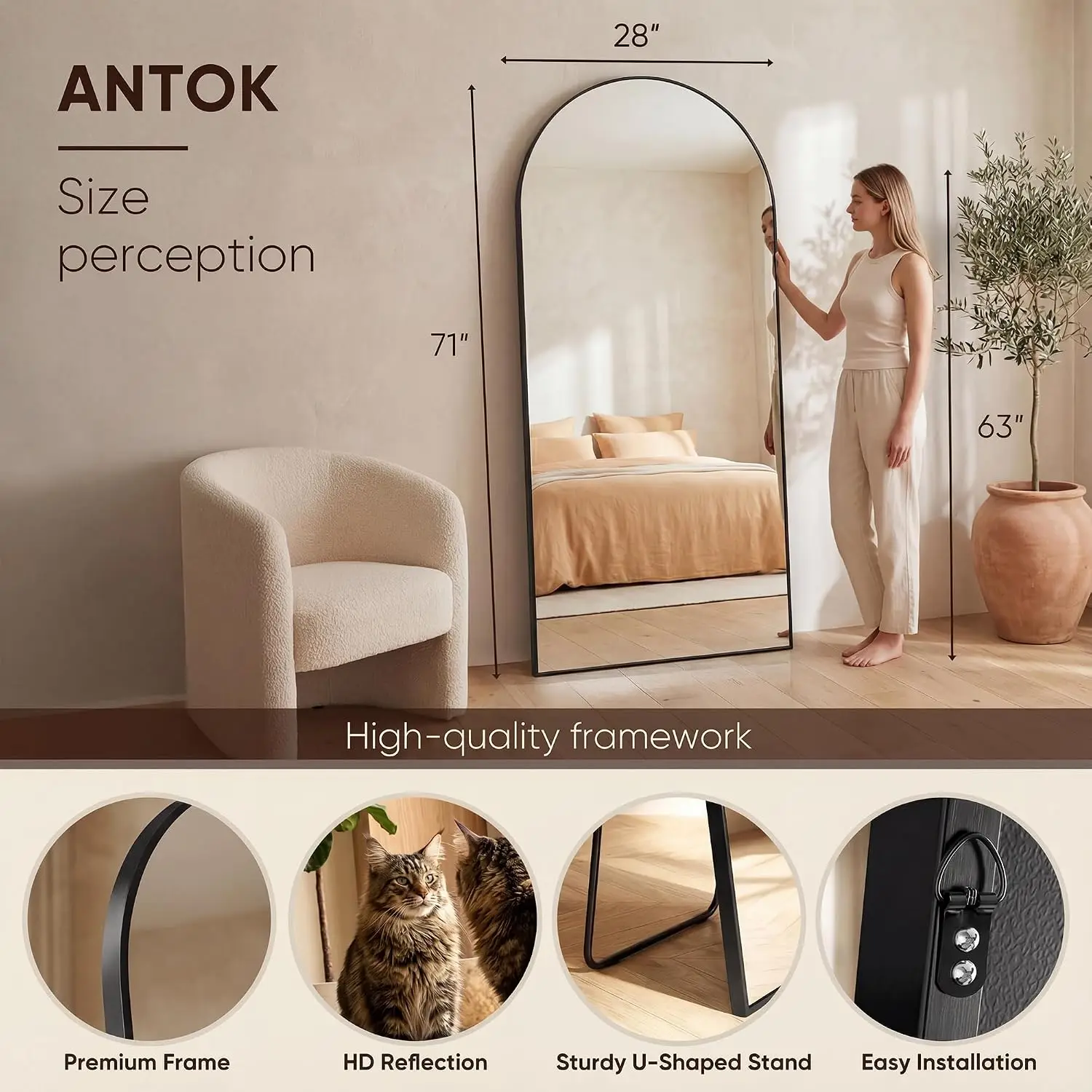 กระจกเงาเต็มตัวทรงโค้ง ขนาด 71 - Arch Mirror Leaning บทวิจารณ์และราคา