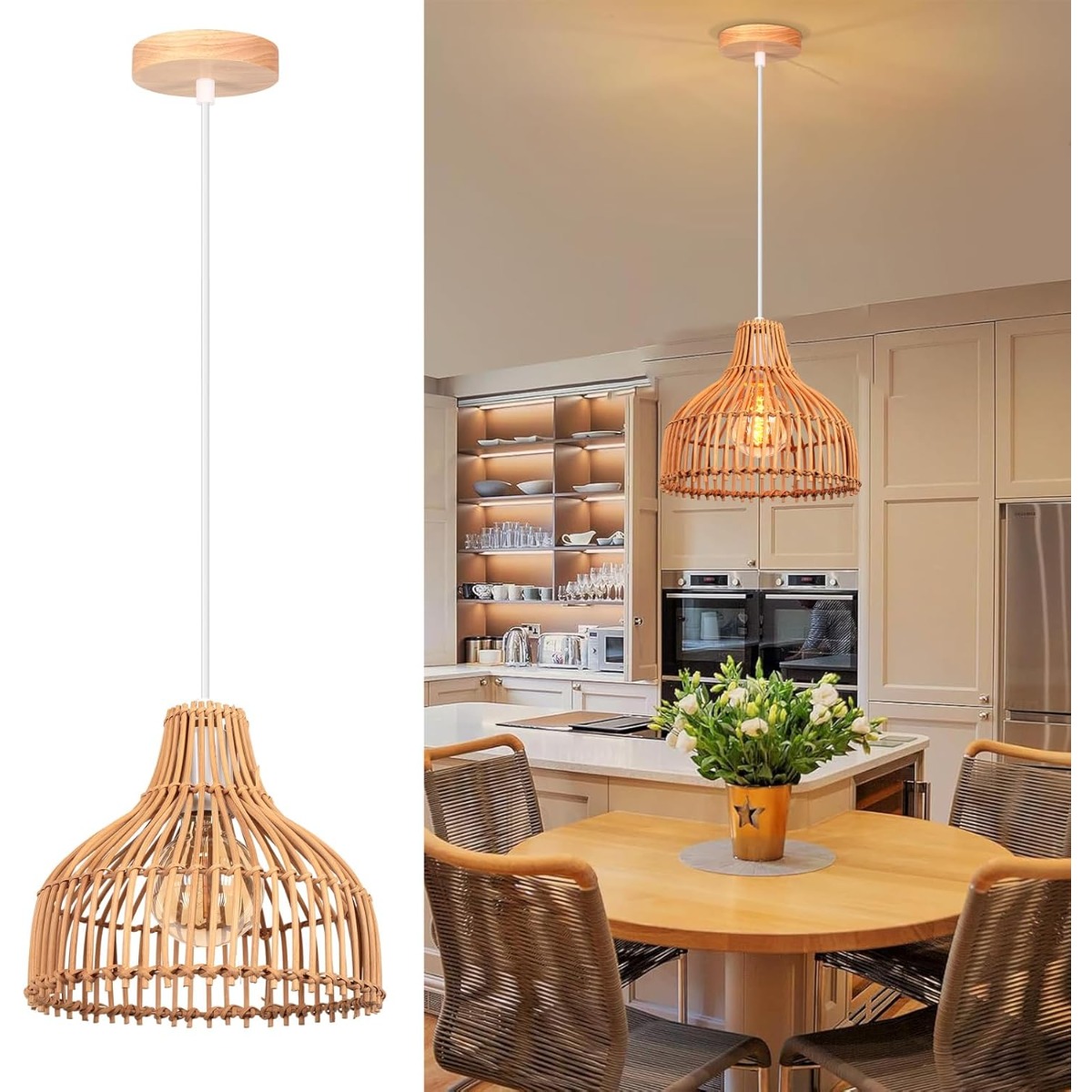 โคมไฟหวายสานสไตล์โบโฮ โคมไฟไม้ - Wicker Pendant Shade บทวิจารณ์และราคา