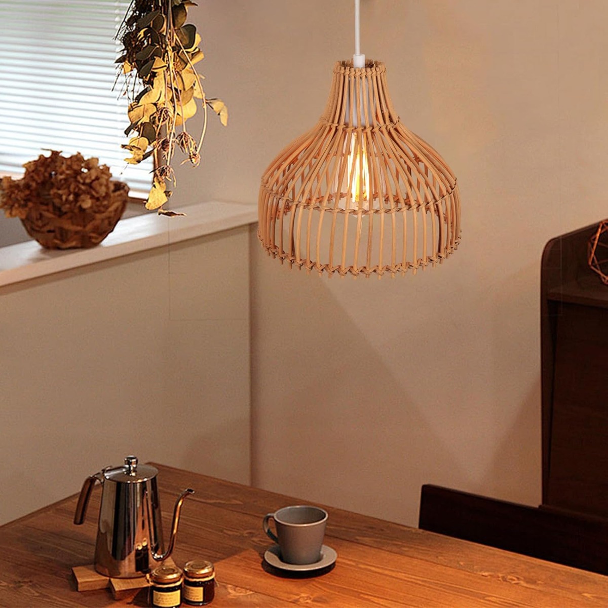 โคมไฟหวายสานสไตล์โบโฮ โคมไฟไม้ - Wicker Pendant Shade บทวิจารณ์และราคา