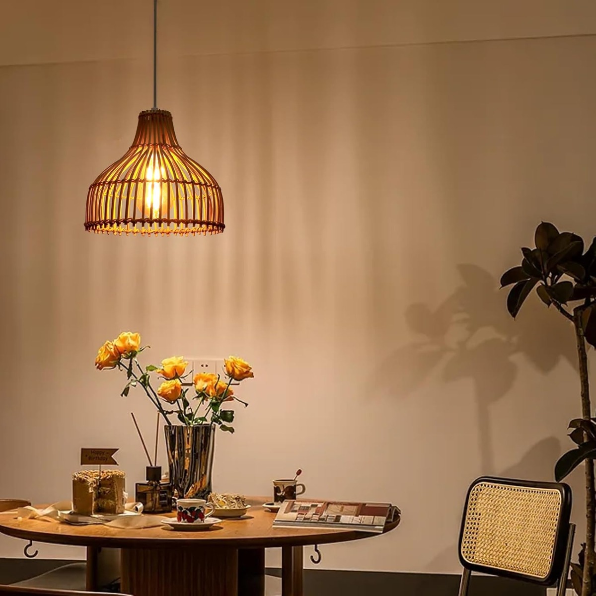 โคมไฟหวายสานสไตล์โบโฮ โคมไฟไม้ - Wicker Pendant Shade บทวิจารณ์และราคา
