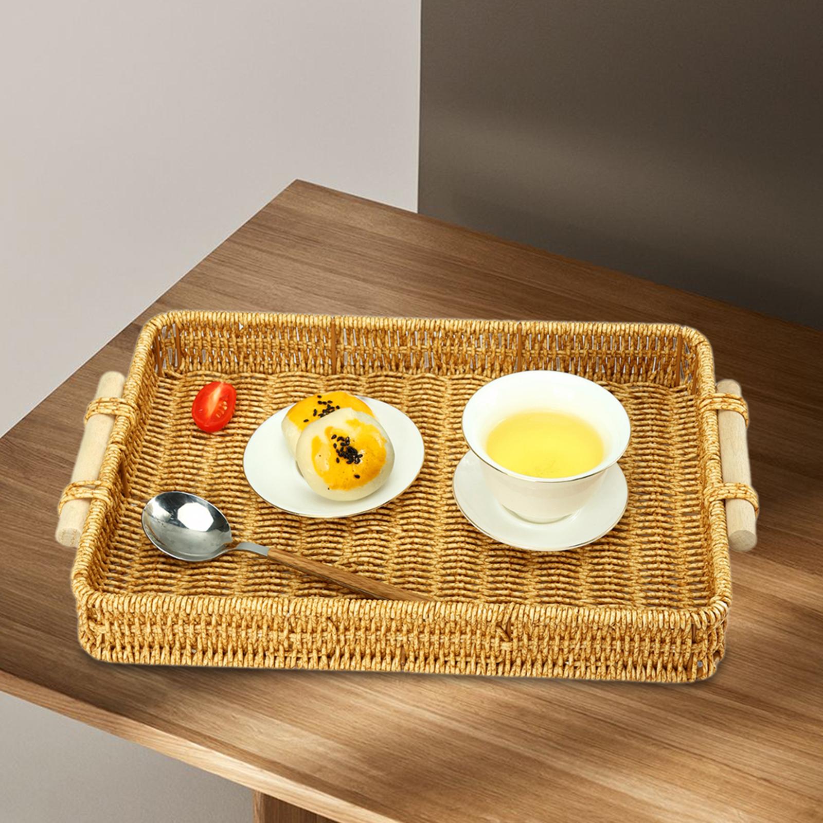 ตะกร้าเก็บของสานลายหวายเทียมพร - Rattan Tray Handle บทวิจารณ์และราคา