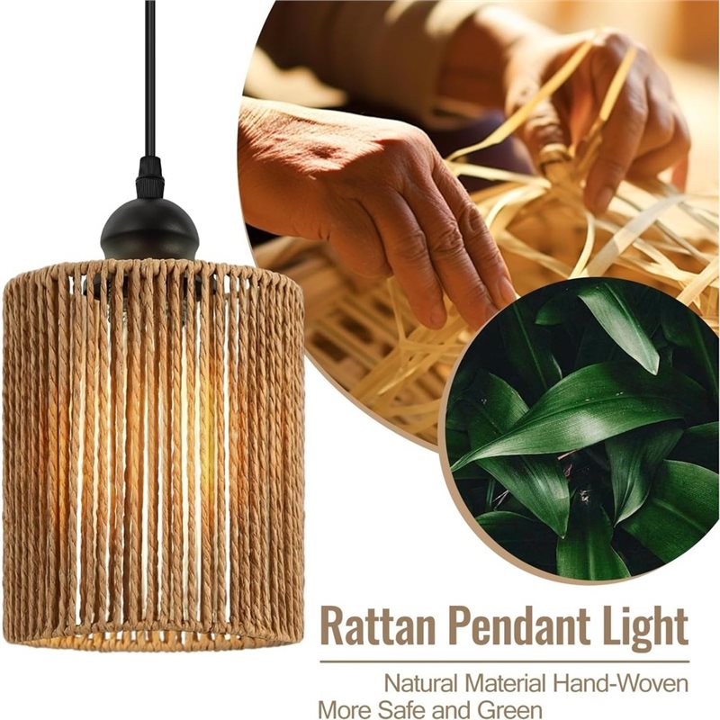 T19C 2 แพ็ค โคมไฟหวายทอมือ โคม - Wicker Pendant Shade บทวิจารณ์และราคา