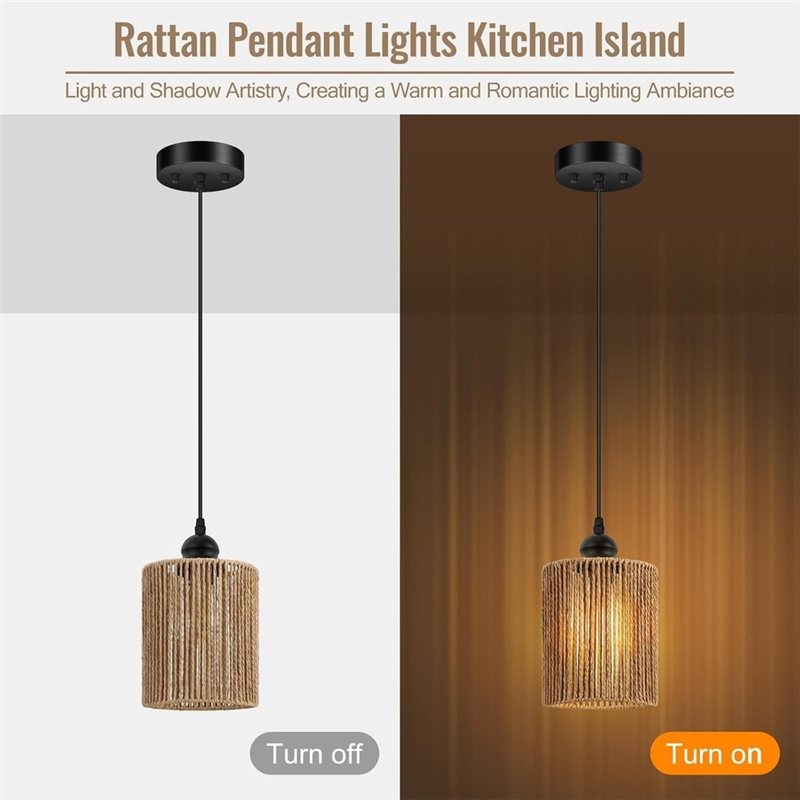 T19C 2 แพ็ค โคมไฟหวายทอมือ โคม - Wicker Pendant Shade บทวิจารณ์และราคา