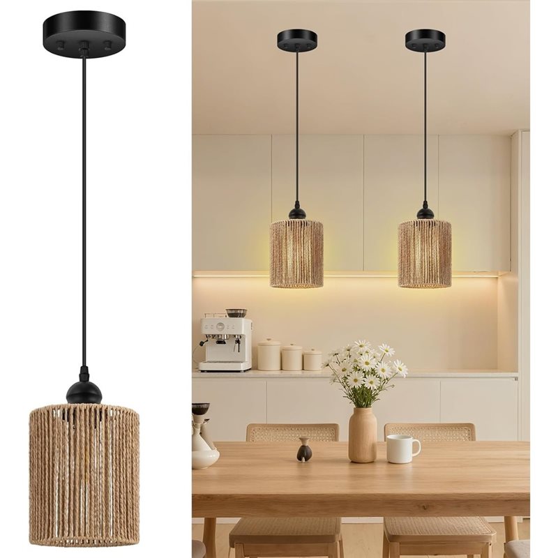 T19C 2 แพ็ค โคมไฟหวายทอมือ โคม - Wicker Pendant Shade บทวิจารณ์และราคา
